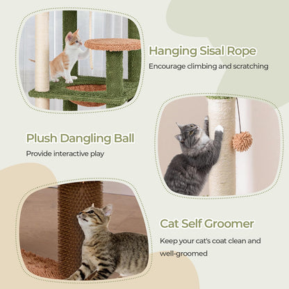 152cm Cute Cat Tree with Sisal Scratching Posts and Rope, Plush Perch