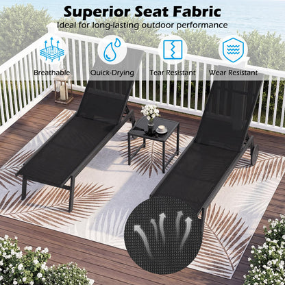 Patio Chaise Lounge Chair with Wheels Outdoor Recliner with 6-Level Adjustable Backrest