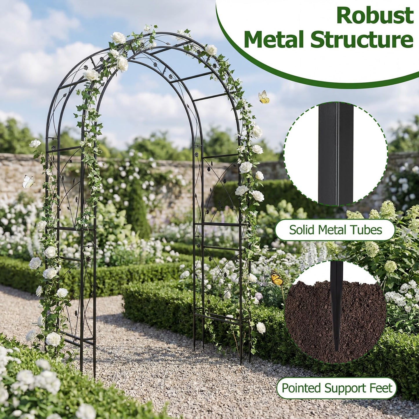 Metal Garden Arch, Large Archway Trellis Pergola Arbour for Rose Vines Climbing Plant, Patio Arbor Decoration Stand