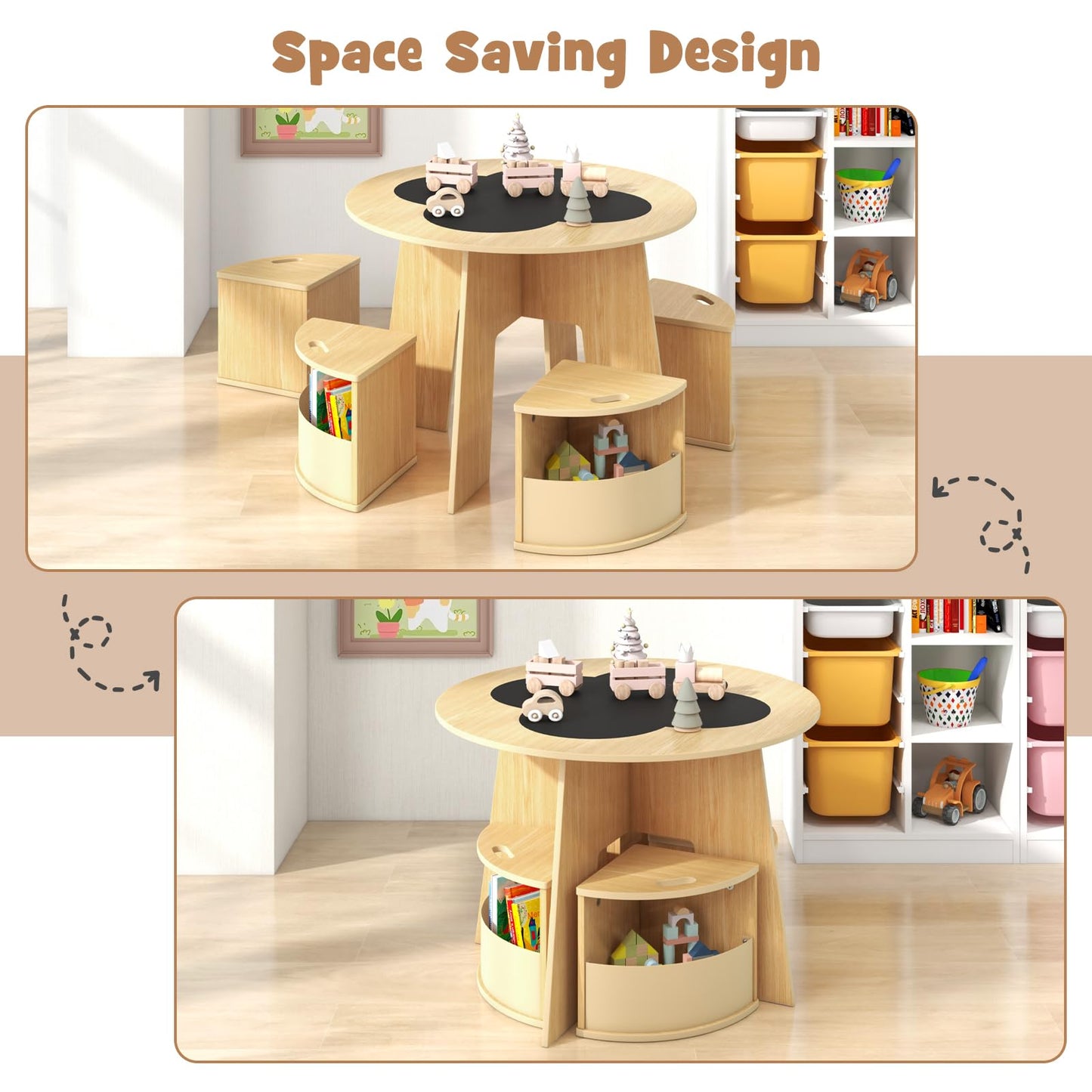 Kids Table and Chair Set, Wooden Flower Shaped Nesting Activity Desk