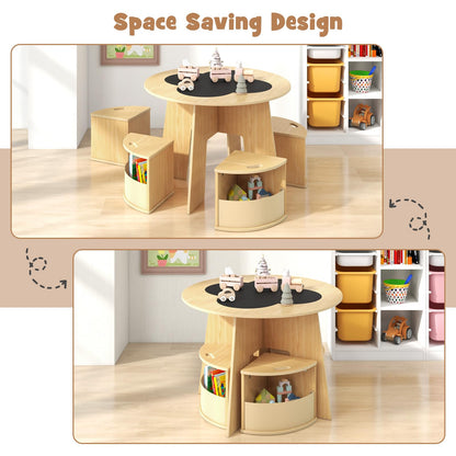 Kids Table and Chair Set, Wooden Flower Shaped Nesting Activity Desk