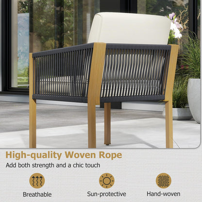 3PCS Patio Bistro Set, Woven Rope Outdoor Conversation Set with Cushions