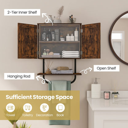 Bathroom Wall Cabinet with Double Door and Open Shelf and Towel Rack