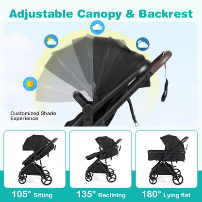 2 in 1 Baby Stroller Convertible High Landscape with Bassinet Mode Reversible Seat