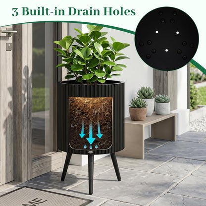 Plant Pot with Stand, 35/42cm Metal Fluted Flower Planter