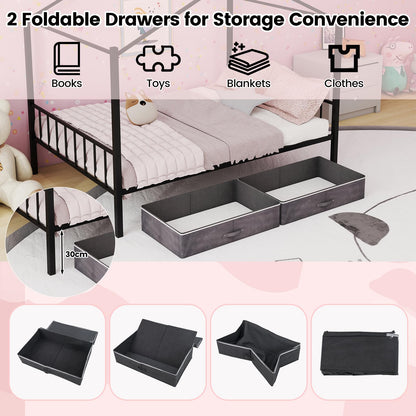 Double Size House Bed with 2 Drawers No Box Spring Needed