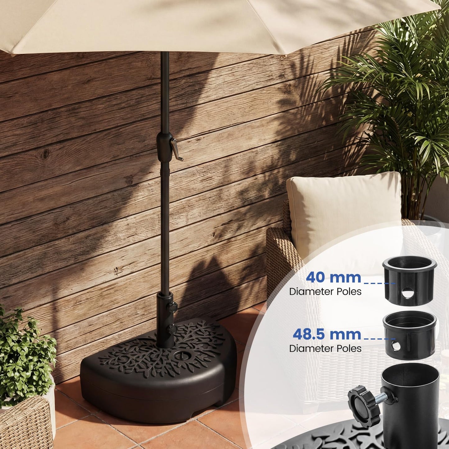 25kg Half Round Parasol Base, Water and Sand Fillable Patio Umbrella Stand