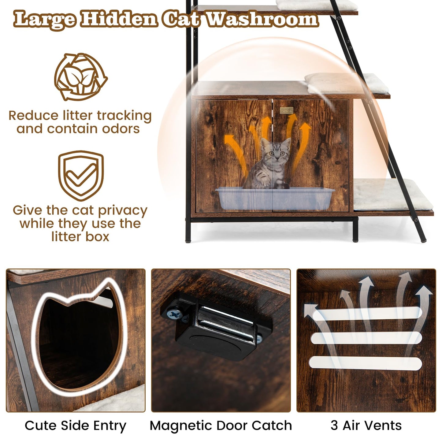 Hidden Cats Washroom Climbing Frame with Ladder Shelf & Removable Plush Cushions