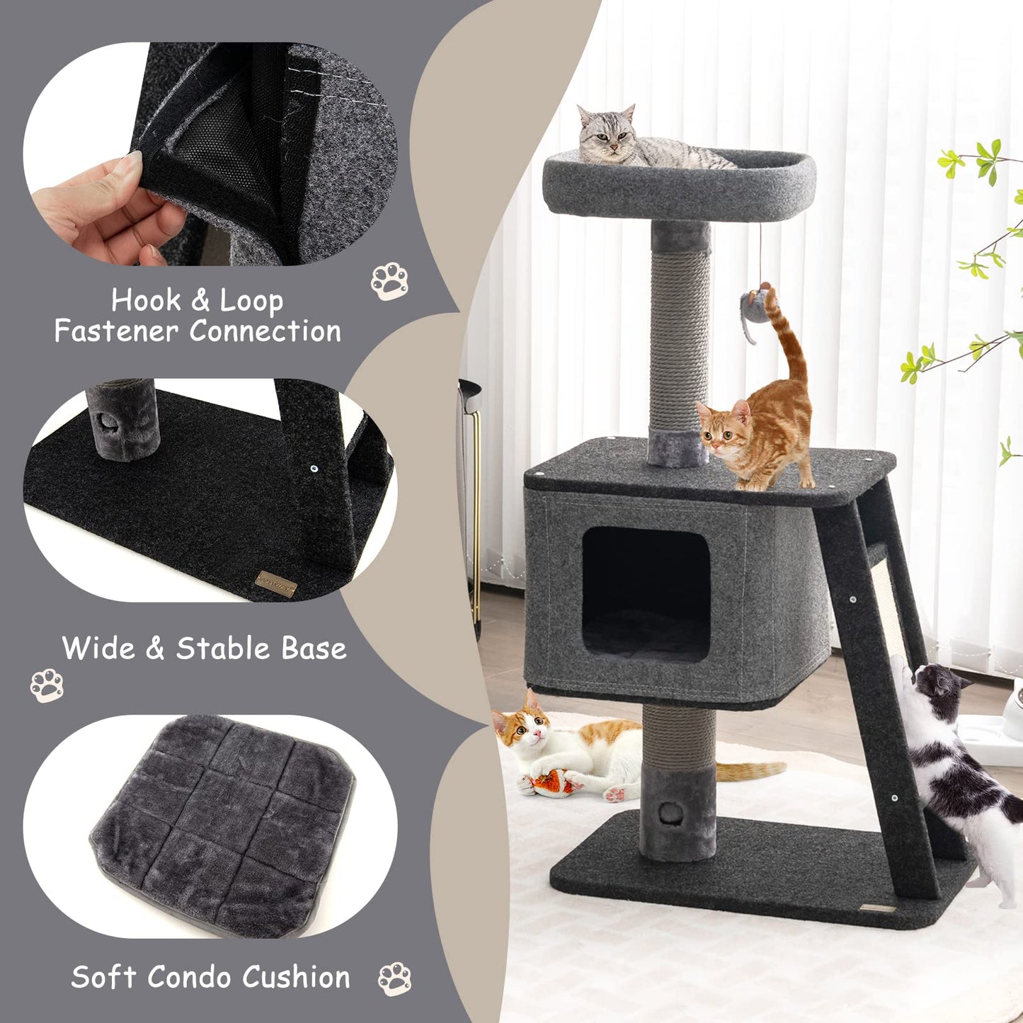 Cat Tree Tower with Scratching Ramp Posts and Top Plush Perch