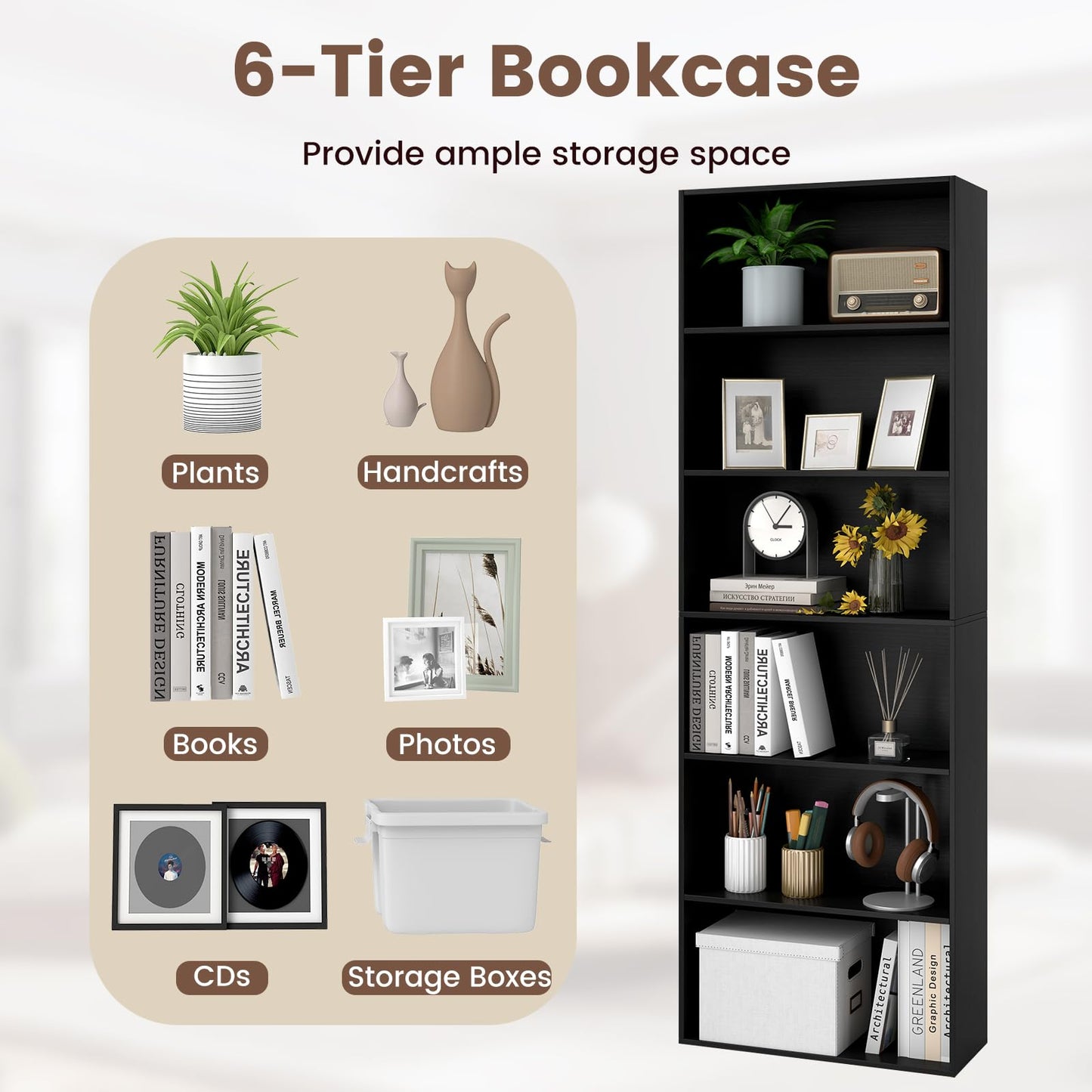60 x 24 x 178 cm Floor Standing Book Storage Organizer with 2 Anti-tipping Kits