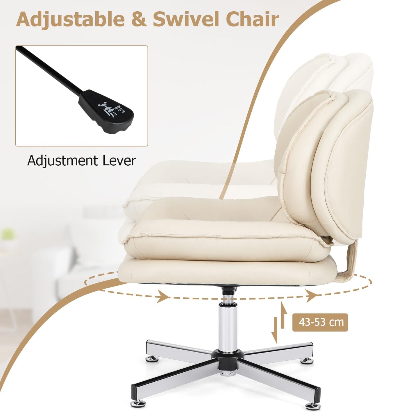 Armless Office Chair with Double Padded Back and Criss Cross Metal Base