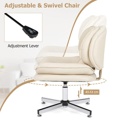 Armless Office Chair with Double Padded Back and Criss Cross Metal Base