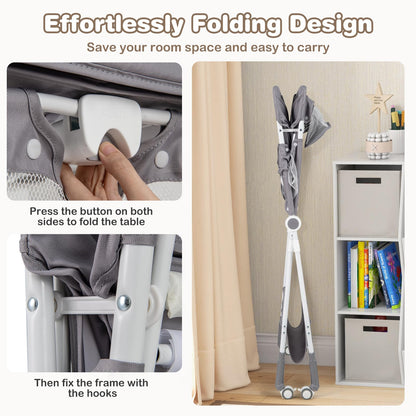 Baby Changing Table Foldable Infant Care Station with Wheels & Trash Can