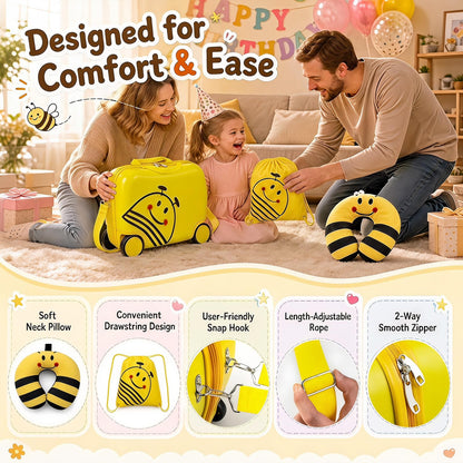 3-Piece Bee Design Kids Bee Design Set with Rucksack & Neck Pillow for Ages 3+