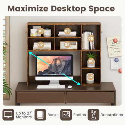 Countertop Bookcase with 3 Adjustable Shelves and Open Compartment