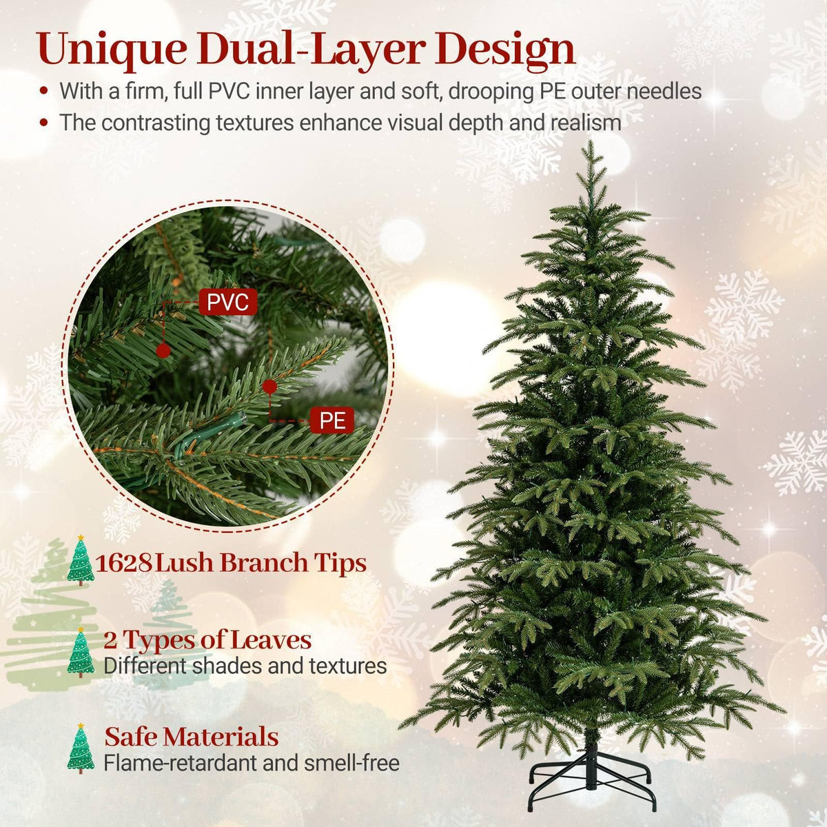 Pre-Lit Artificial Christmas Tree, Hinged Xmas Tree