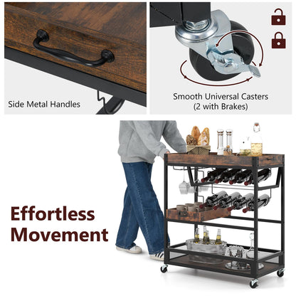Kitchen Serving Cart with Removable Tray and Wine Rack