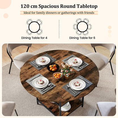 Dining Table for 4-6 People, Round Wooden Kitchen Tables with Storage Shelves