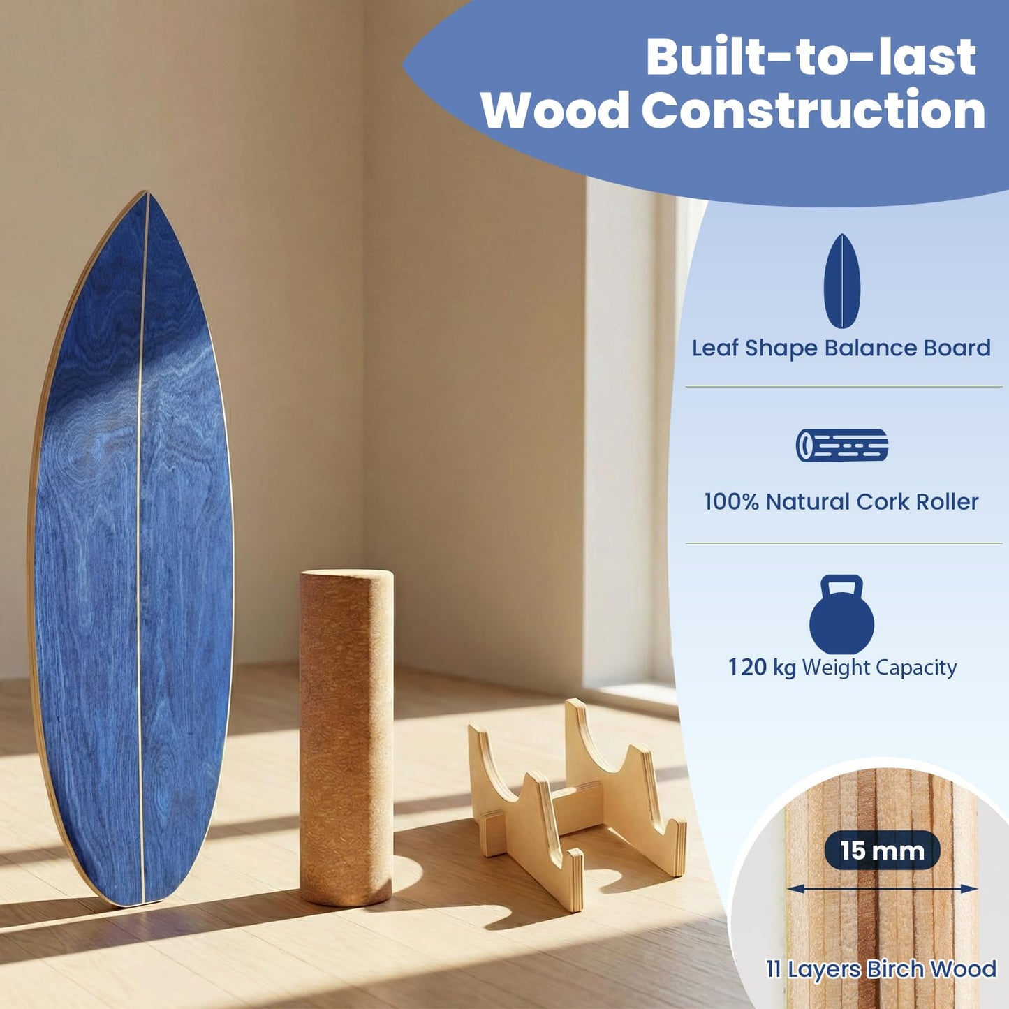 Balance Board Trainer for Adults Wooden Balancing Board with Cork Roller and Storage Rack to Exercise