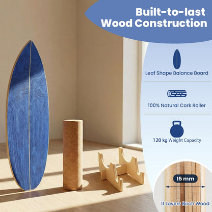 Balance Board Trainer for Adults Wooden Balancing Board with Cork Roller and Storage Rack to Exercise