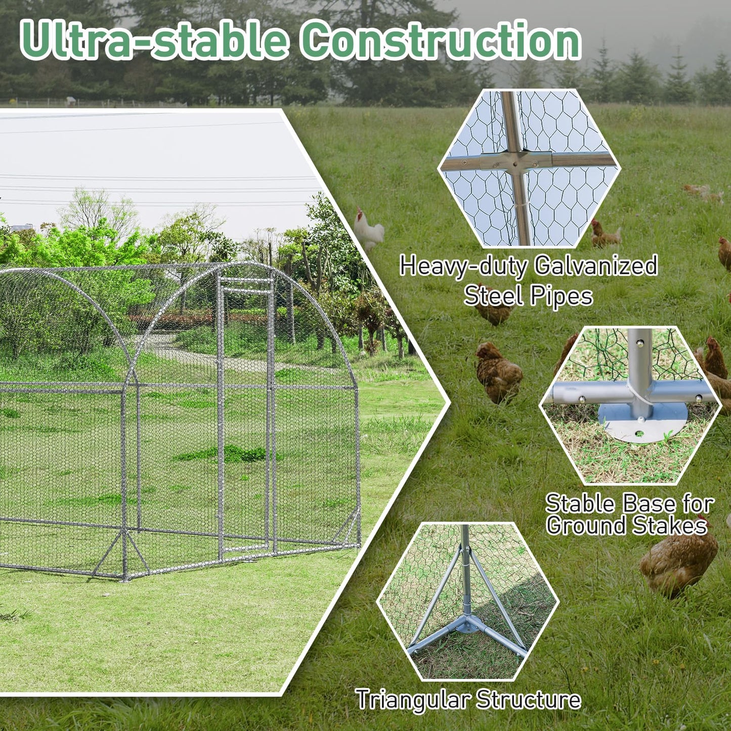 3.8 x 2.8 x 2m Galvanized Chicken Coop Hen House with Waterproof & Sun-protective Cover