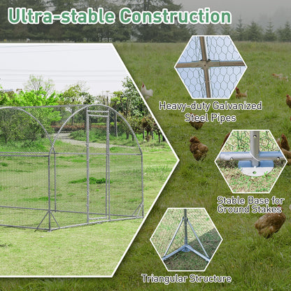 3.8 x 2.8 x 2m Galvanized Chicken Coop Hen House with Waterproof & Sun-protective Cover