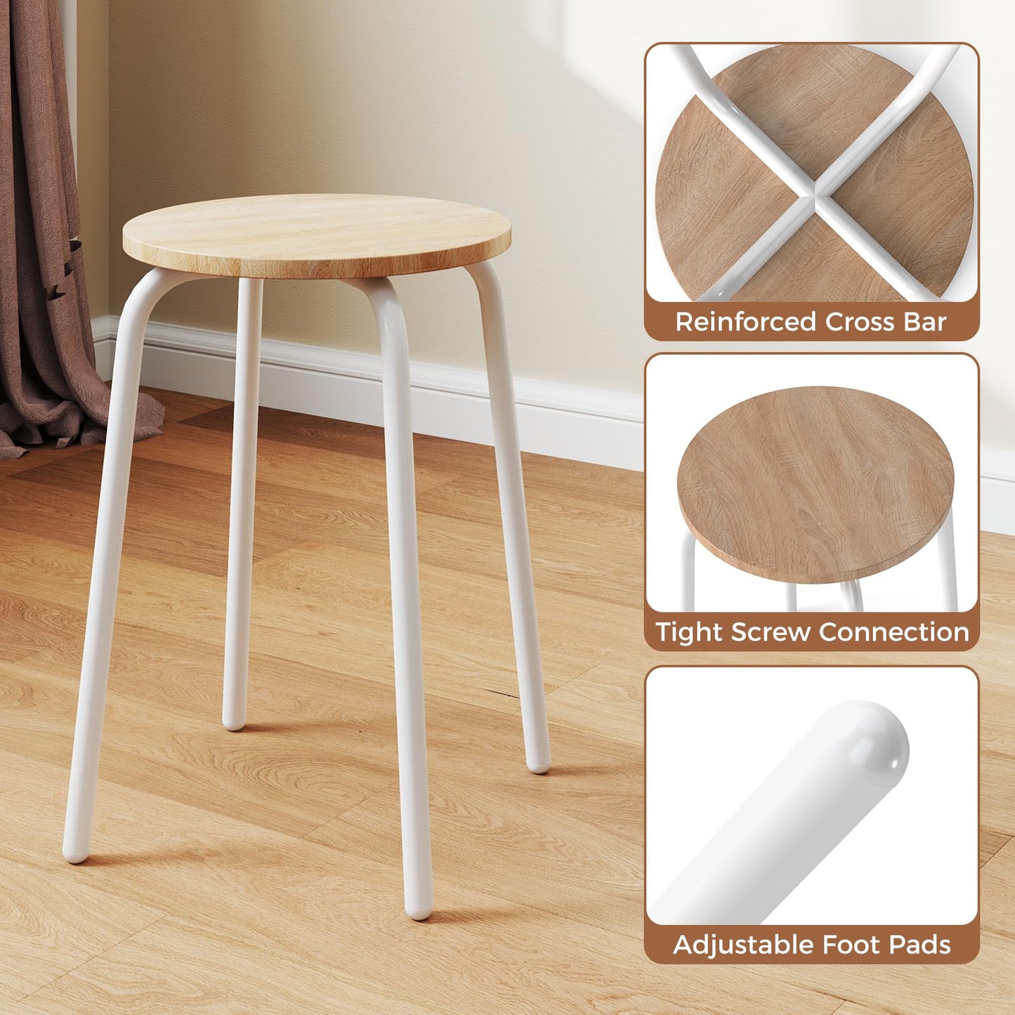 3 Piece Wooden Breakfast Kitchen Table and Stools with Metal Legs
