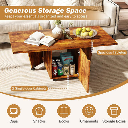 120cm Extendable and Foldable Coffee Table with Storage Cabinet and Wheels