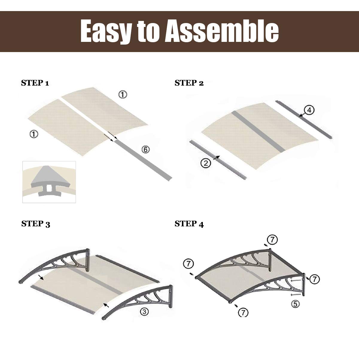 100 x 100cm Polycarbonate Door Awning Canopy