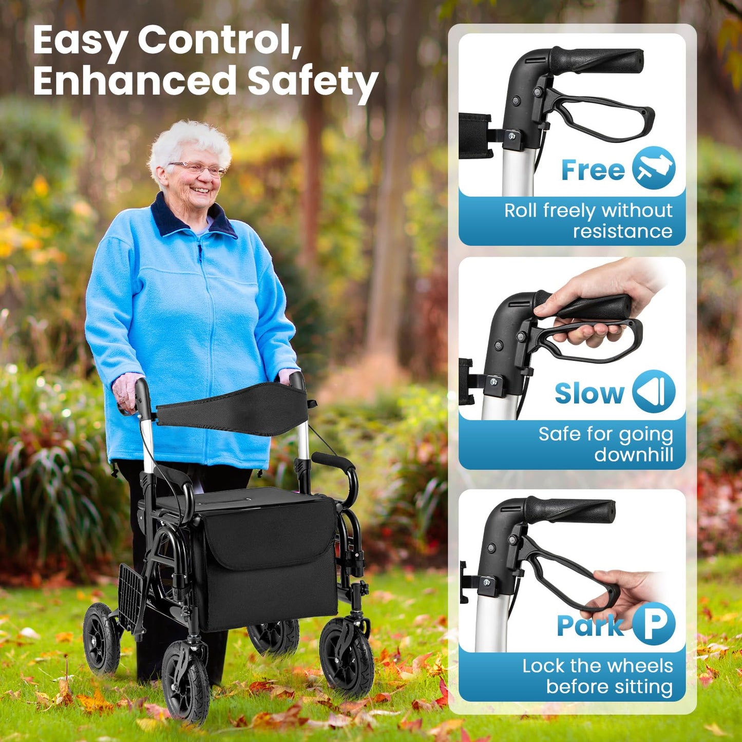 Wheeled Walking Frame Transfer Wheelchair with Seat