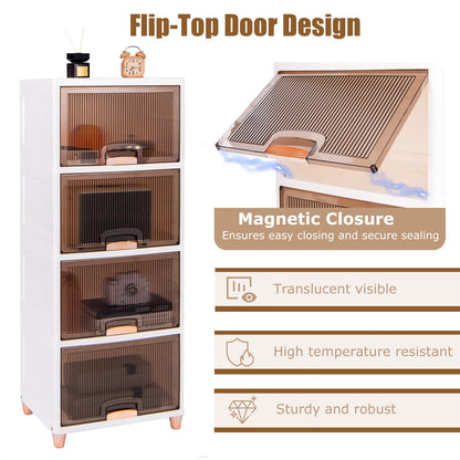 4-Tier Storage Bins Stackable Storage Containers with Magnetic Doors