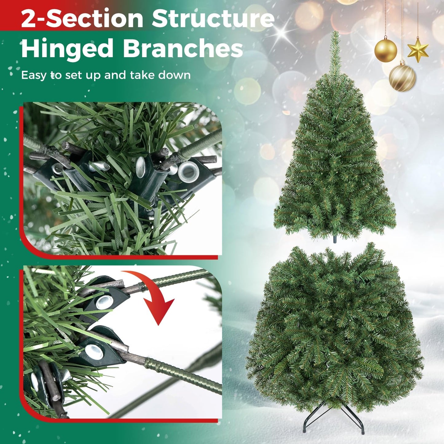 5FT Pre-Lit Artificial Christmas Tree, Hinged Xmas Tree