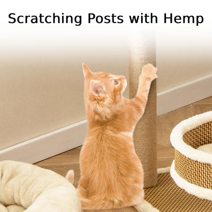 Modern Cat Tower with Rattan Mat and 3 Hanging Ball Toys