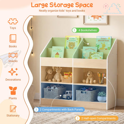 Kids Bookshelf Toddler Book Stand with 4 Upright Cubes and 4 Storage Compartments