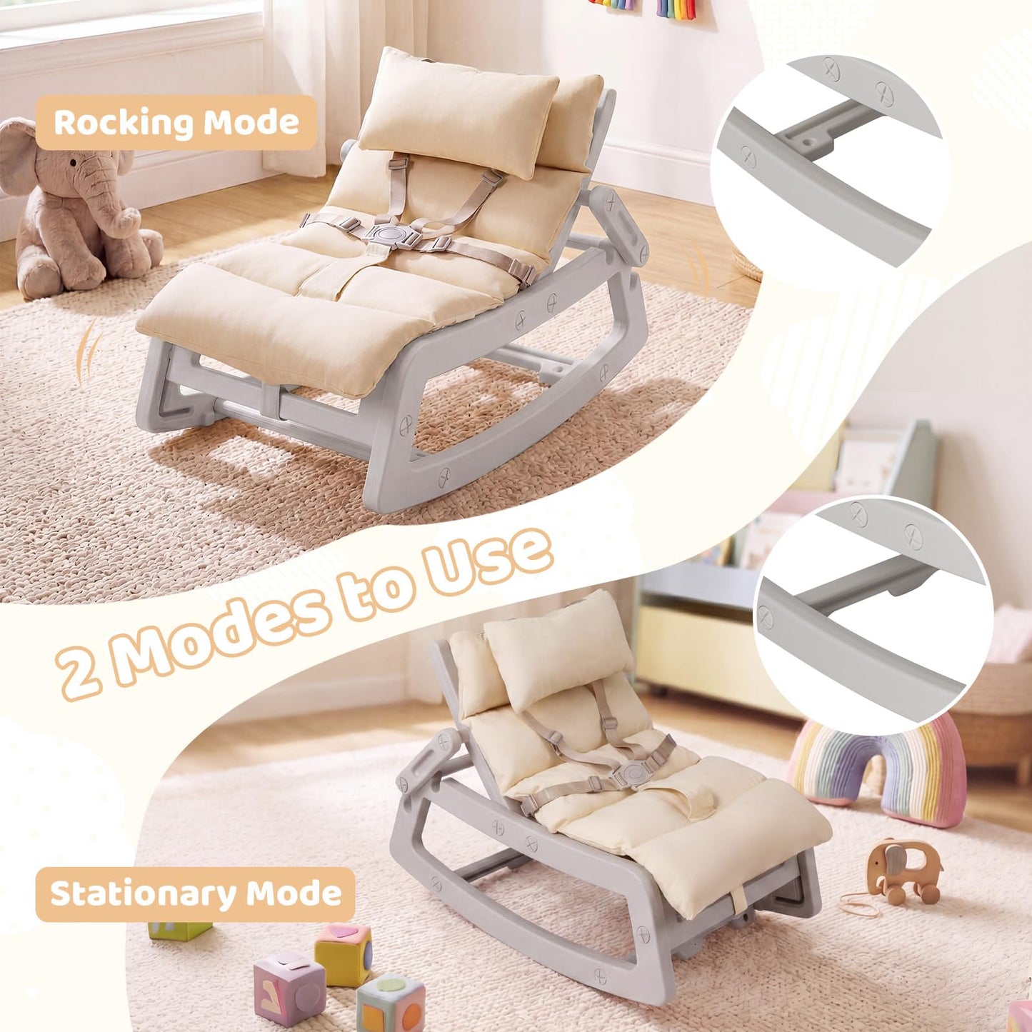 Kids Rocking Chair, Indoor Outdoor Toddlers Rocker with Adjustable Backrest