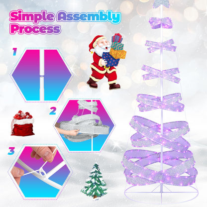 210 cm Outdoor Spiral Pre-lit Christmas Tree with Collapsible Color Lights