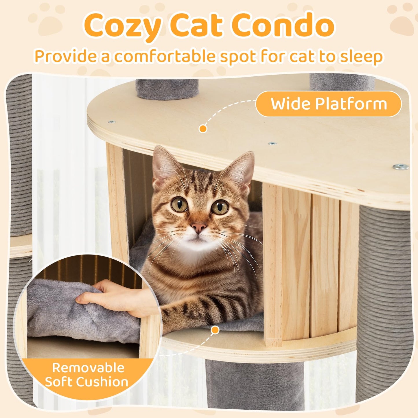 Cat Tree, Tall Multi-Layer Cats Tower with Comfy Padded Top Perch