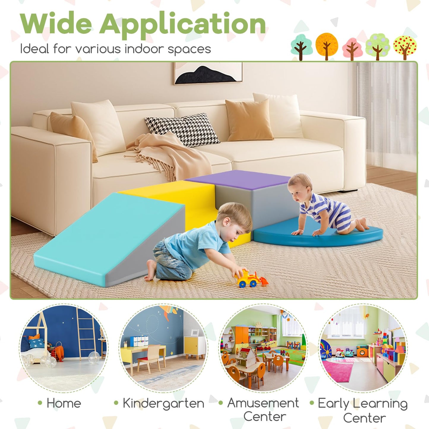 4-Piece Climb and Crawl Foam Block Play Set for Infant Baby