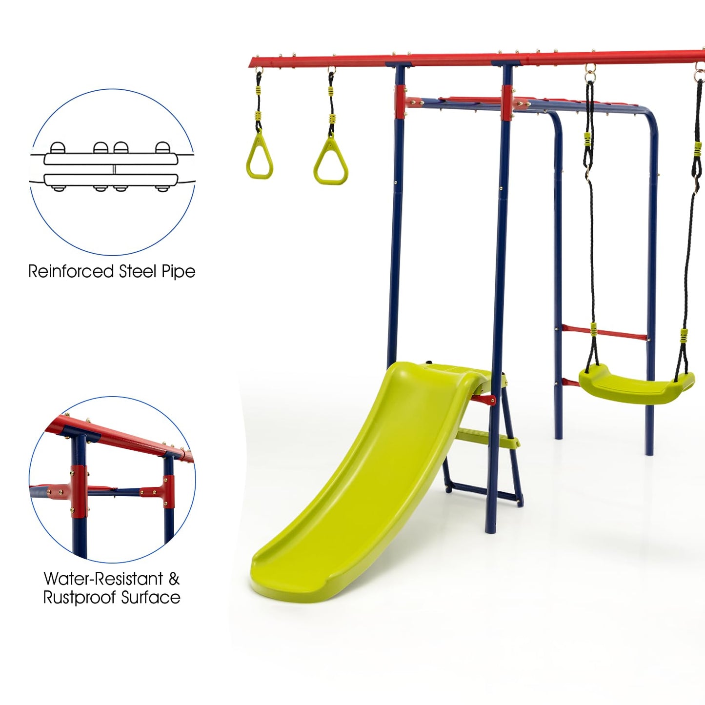 7-in-1 Kids Swing Set with 2 Swings for Kids Aged 3-10 Years Old