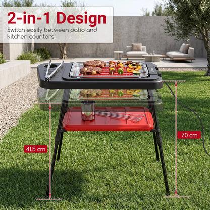 2000W Outdoor BBQ Grill with Detachable Stand Dual Plates