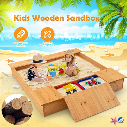 125 x 122cm Wooden Square Sandpit with 2 Removable Boxes
