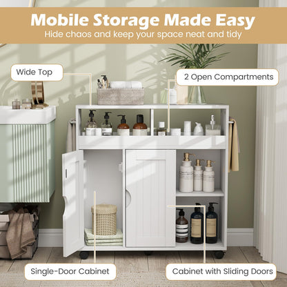 Bathroom Floor Cabinet on Wheels, Freestanding Slim Bathroom Storage Unit