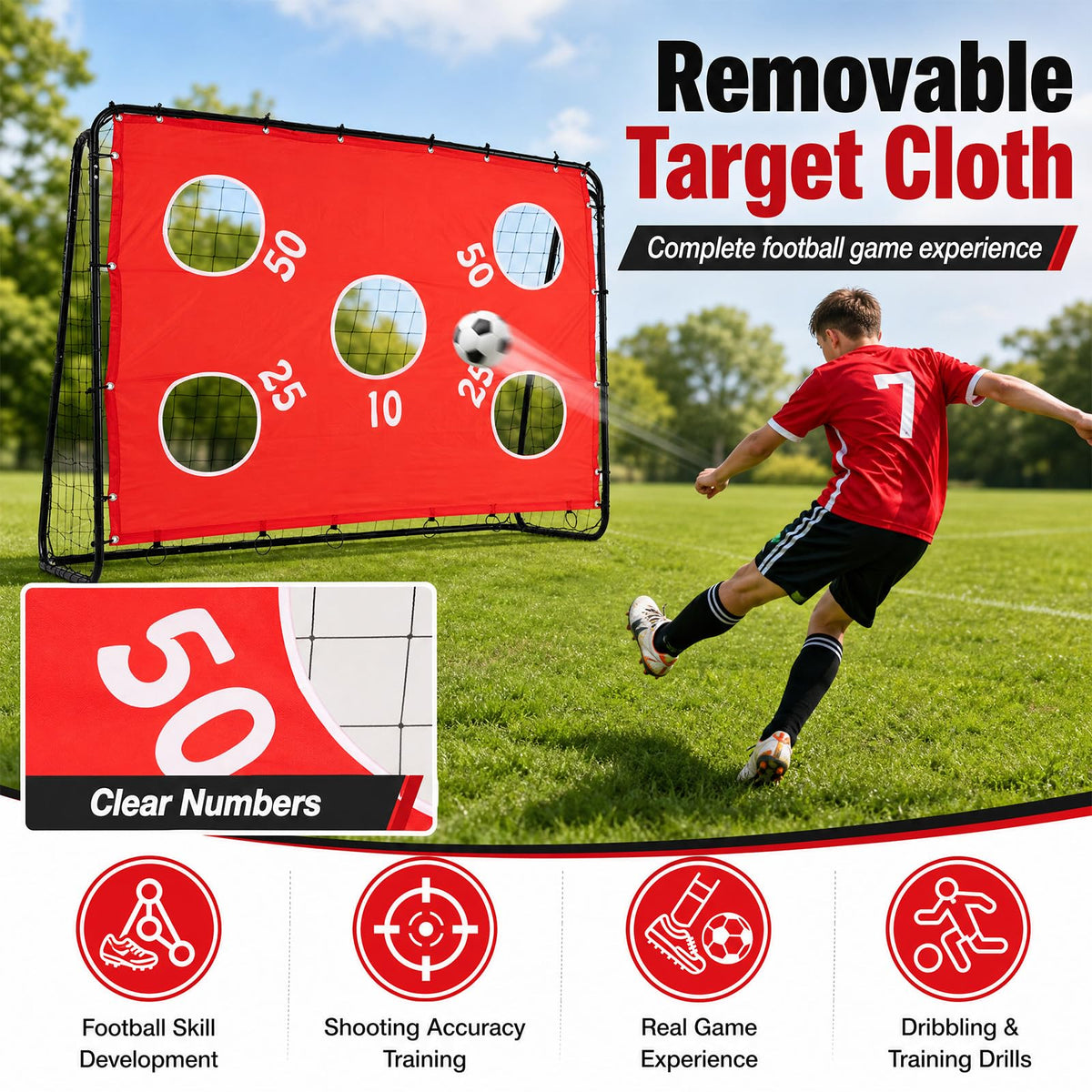 Kids Soccer Goal with Removable Target Cloth Soccer Training Equipment with Metal Frame
