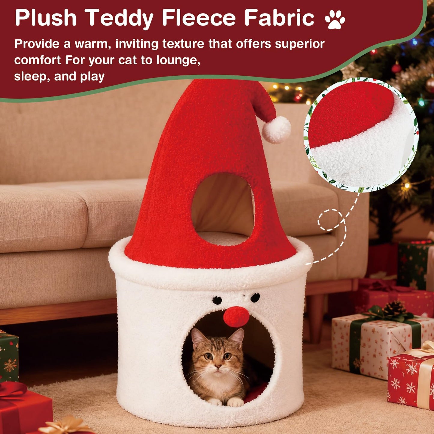 75CM Modern Cute Cat Tower with Enclosed Padded Top Perch and Condo