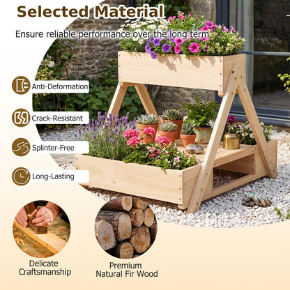 3 Fir Wooden Planter Boxes with Open Storage Shelf and 3 Drainage Holes