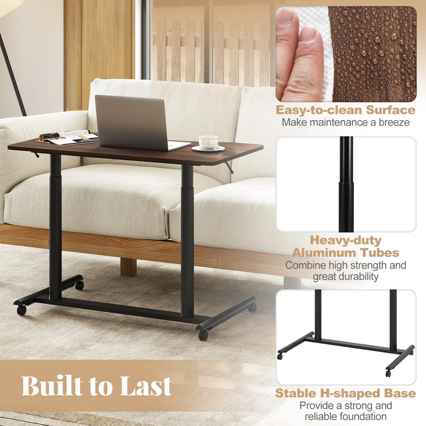 C-Shaped Mobile Standing Desk with Adjustable Height and Lockable Wheels