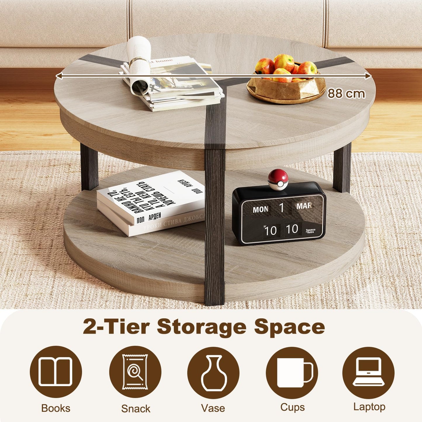 2-Tier 88cm Rubber Wood Cocktail Center Accent Tea End Sofa Side Table