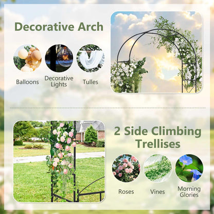 Garden Arch with Gate, Metal Pergola Arbor Trellis for Climbing Plant Rose Vines
