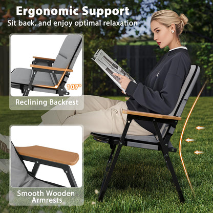 Double Camping Chair, 2-Person Folding Loveseat with Detachable Cushion