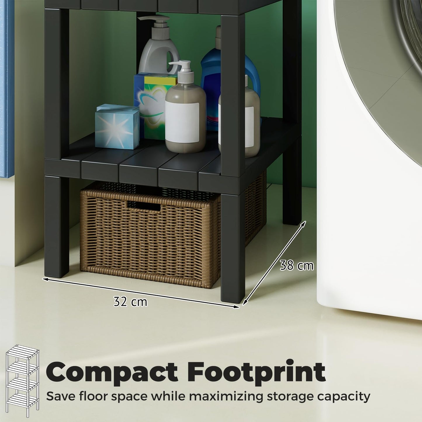 4-Tier Plastic Storage Shelf Freestanding Utility Rack